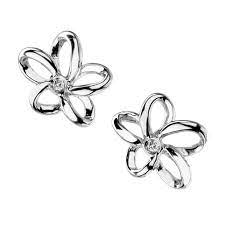 Silver Open Petal diamond set studs