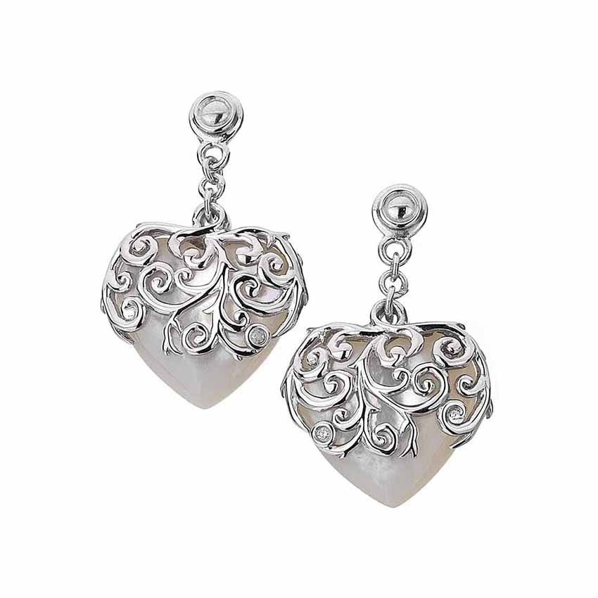 HD Silver Wild Love MOP Heart Drop Earrings