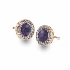 Emozioni Rose Gold Plated Amethyst and Cubic Zirconia Set Stud Earrings