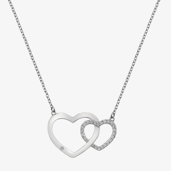HD Silver Striking Hearts White Topaz Necklace