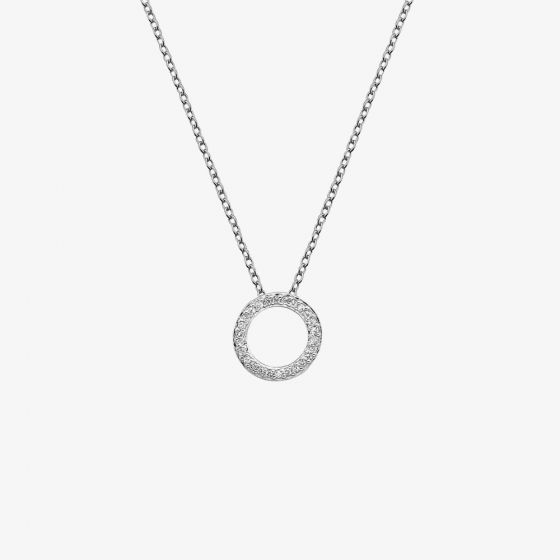 HD Silver Striking Circle White Topaz Pendant + 18'-20' Chain