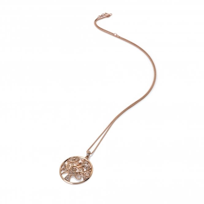 Rose Gold Plated Silver Nurture White Topaz & Diamond Set Circle Pendant & Chain