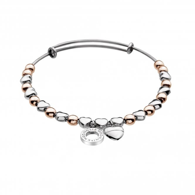 Silver & Rose Gold Plated Small Heart Bangle