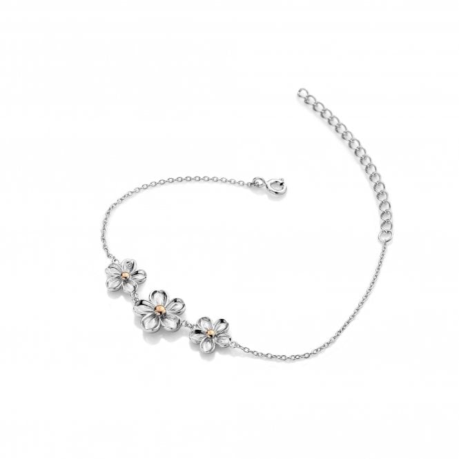 Silver and Rose Gold Plated Forget Me Not Diamond Set Bracelet