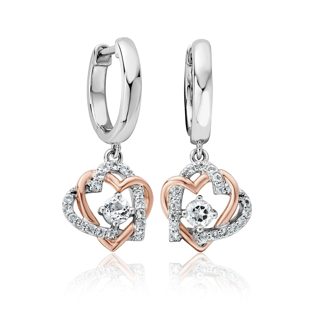 Forever Yours Sterling Silver Heart Drop Earrings with Topaz