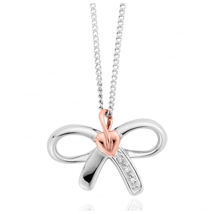 Silver and 9ct Rose Gold Tree of Life Bow Dia Pndt + 18' chn