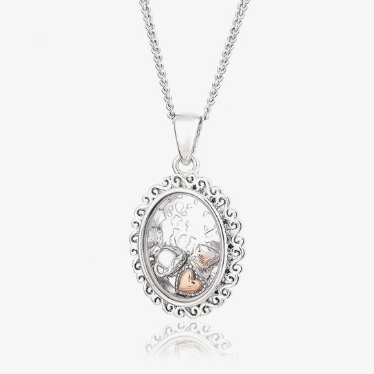 Silver & 9ct Rose Gold Looking Glass Inner Charm Pendant
