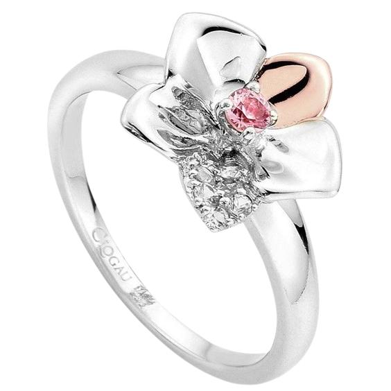Silver & 9ct Rose Gold Pink & White Topaz Set Orchid Ring
