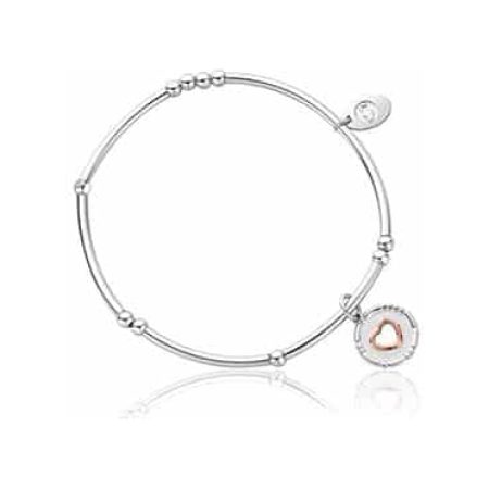 Silver & 9ct Rose Gold Cariad Morse Code Beaded Stretch Bracelet