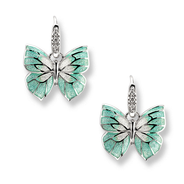 Silver blue enamel & white Sapphire butterfly stud earrings
