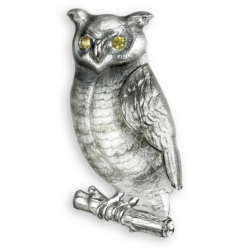 Silver Yellow Sapphire Set Owl Stud Earrings