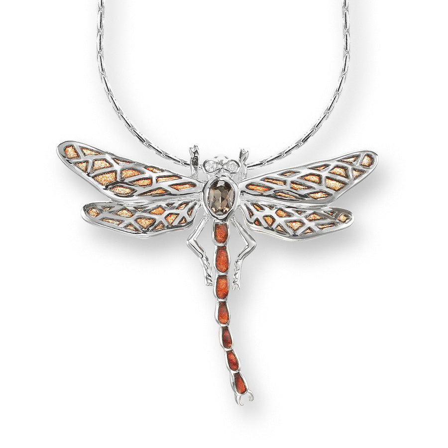 Silver & Enamel Orange Dragonfly Pendant