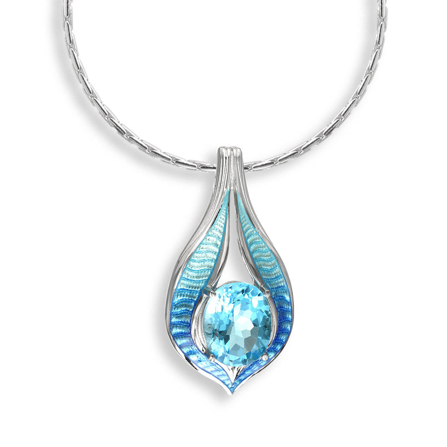 Silver & Enamel Blue Topaz Set Drop Pendant
