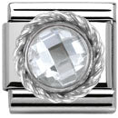 Comp. Cl Cz Round Faceted Stones Stainless Steel And Twisted 925 Silver Detail (White)