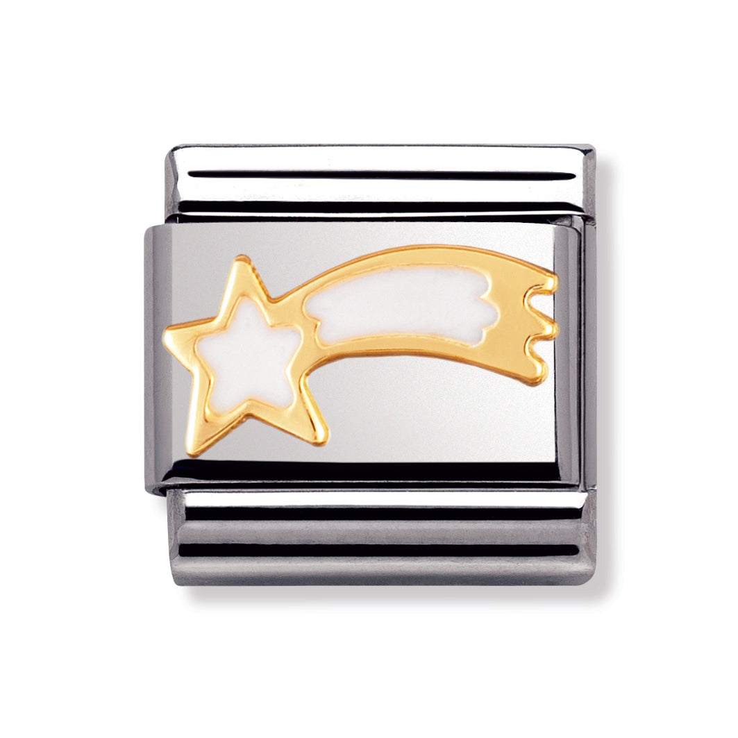 Composable Classic Stainless Steel With Enamel And 18k Gold Christmas  - White Shooting Star
