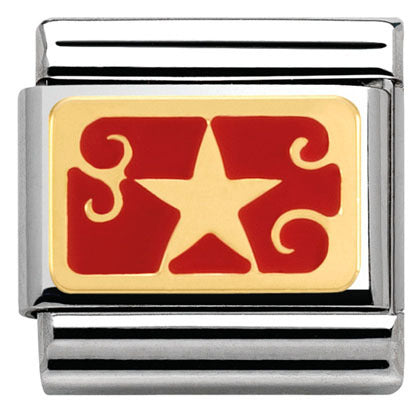 Composable Classic Stainless Steel With Enamel And 18k Gold Christmas  - Star gold -Red