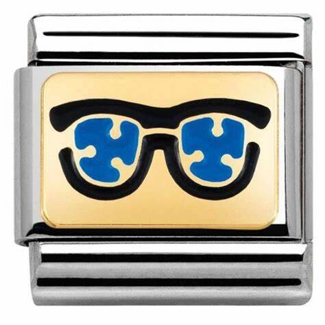 Composable Classic Stainless Steel With Enamel And 18k Gold Pois -  blue glasses