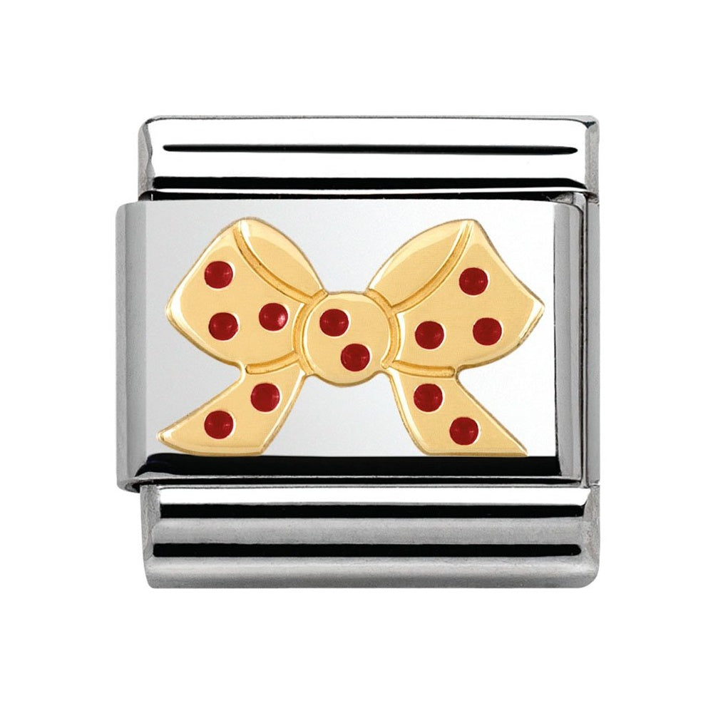 Composable Classic Stainless Steel With Enamel And 18k Gold Pois - red ribboin