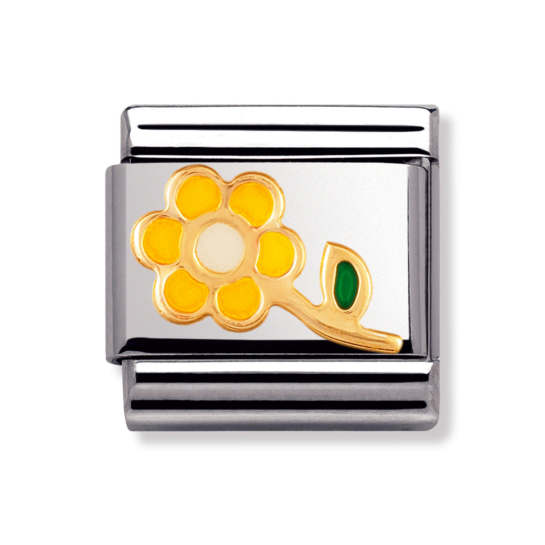 Composable Classic Stainless Steel With Enamel And 18k Gold Nature - white and Yellow Flower+Stem