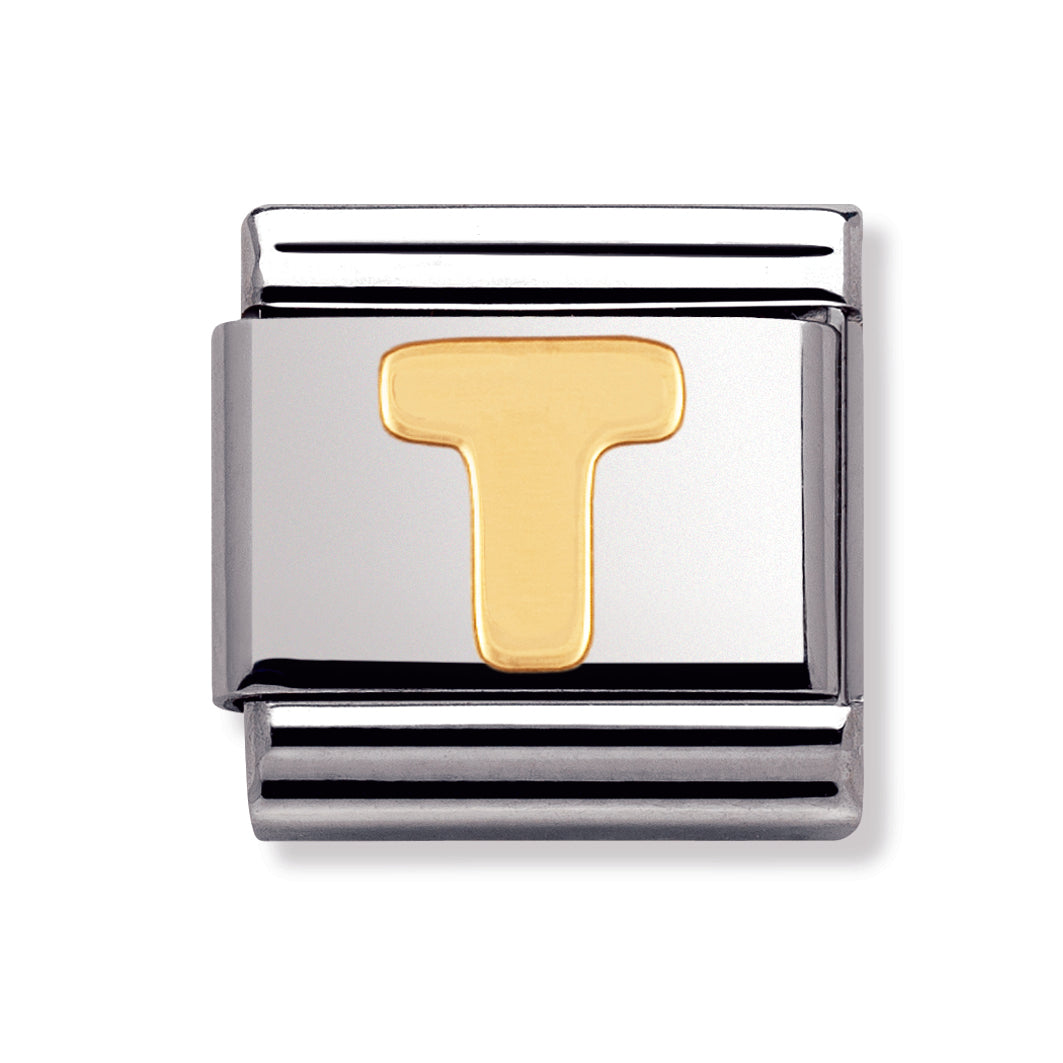 Composable Classic Letters In Stainless Steel With 18k Gold (T)