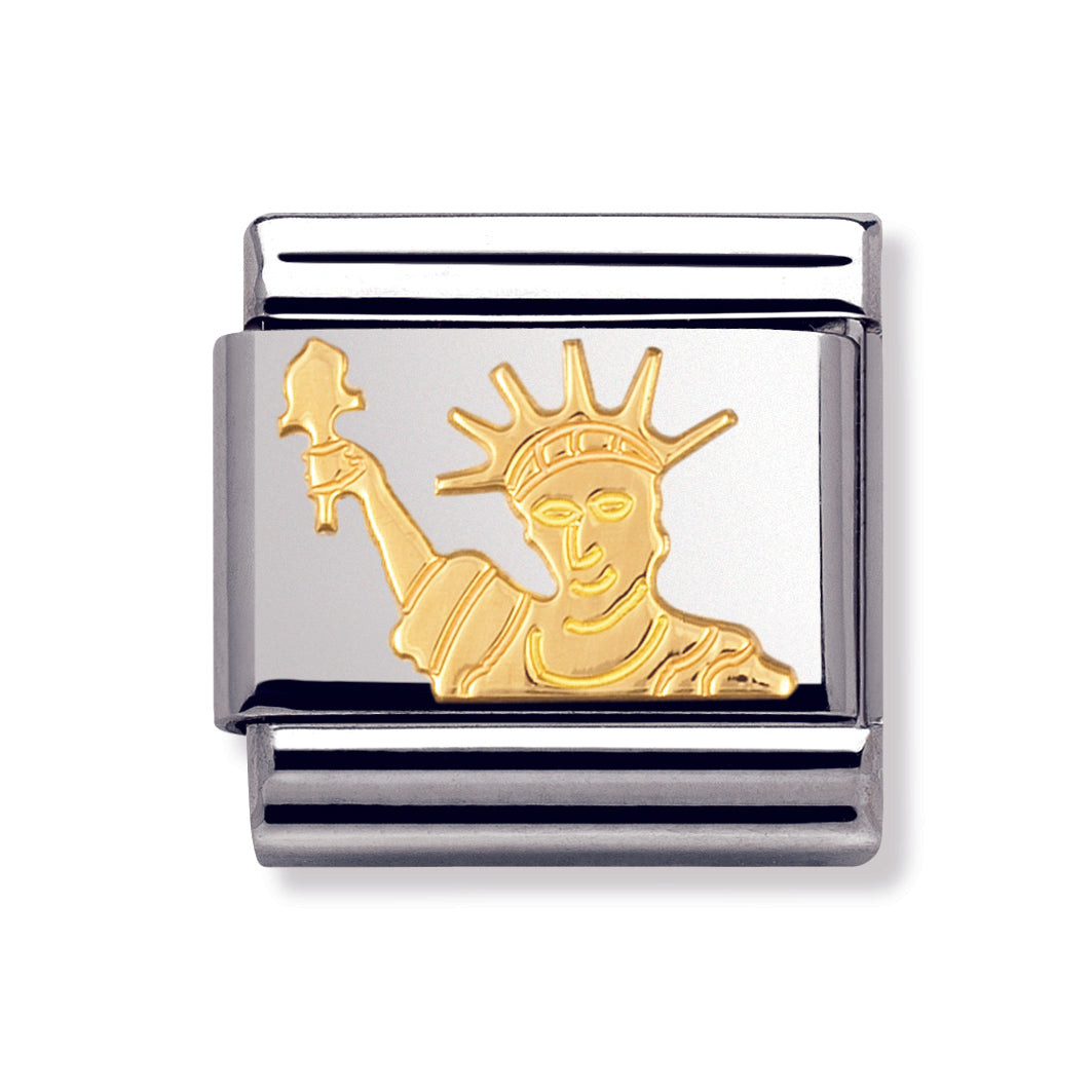 Composable Classic Geographic Symbols In Stainless Steel With 18k Gold (Statue Of Liberty)