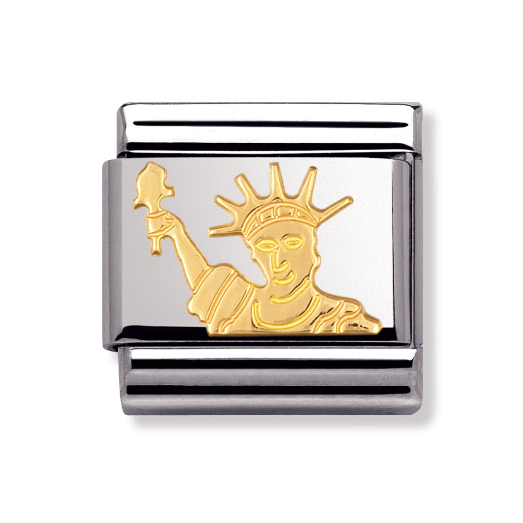 Composable Classic Geographic Symbols In Stainless Steel With 18k Gold (Statue Of Liberty)