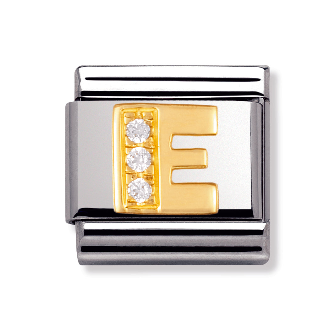Composable Classic Letters In Stainless Steel With 18k Gold And Cubic Zirconia (E)
