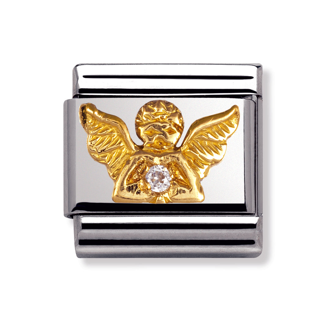 Composable Classic Daily Life In Stainless Steel With 18k Gold And Cubic Zirconia (Angel)