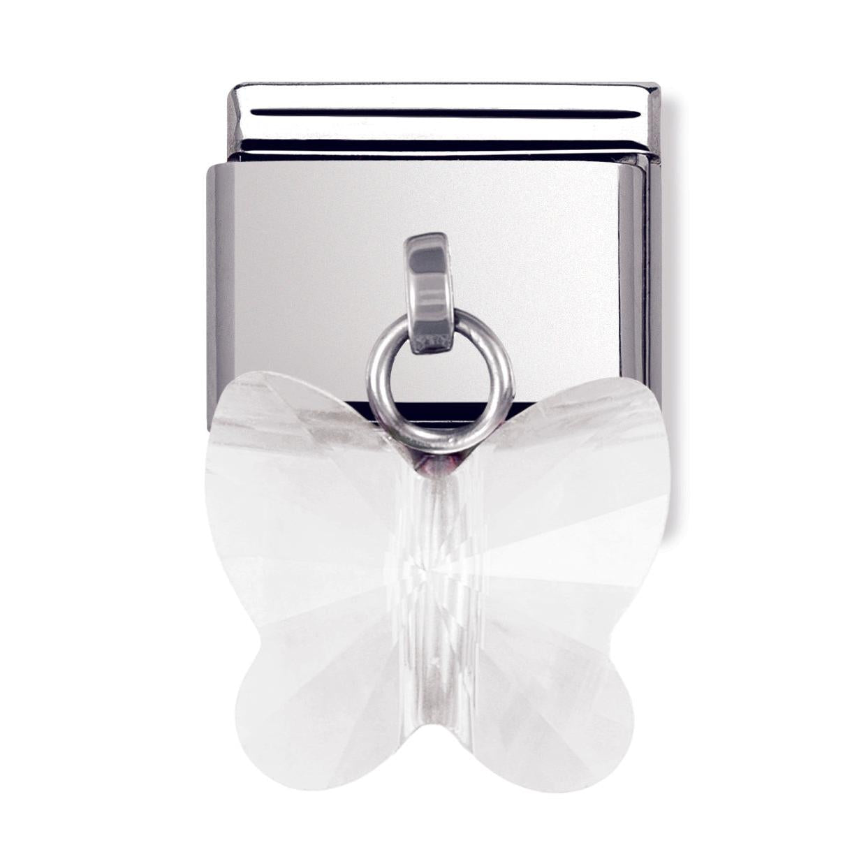 Composable Classic Links In Stainless Steel With Swarowski Butterflies (White)
