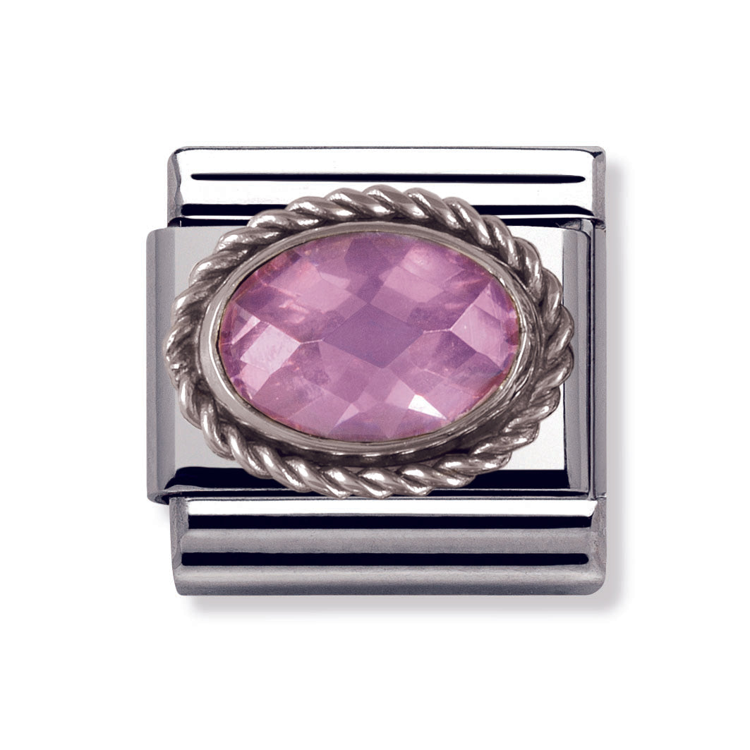 Composable Classic Faceted Cz In Stainless Steel With Sterling Silver Setting And Detail (Pink)