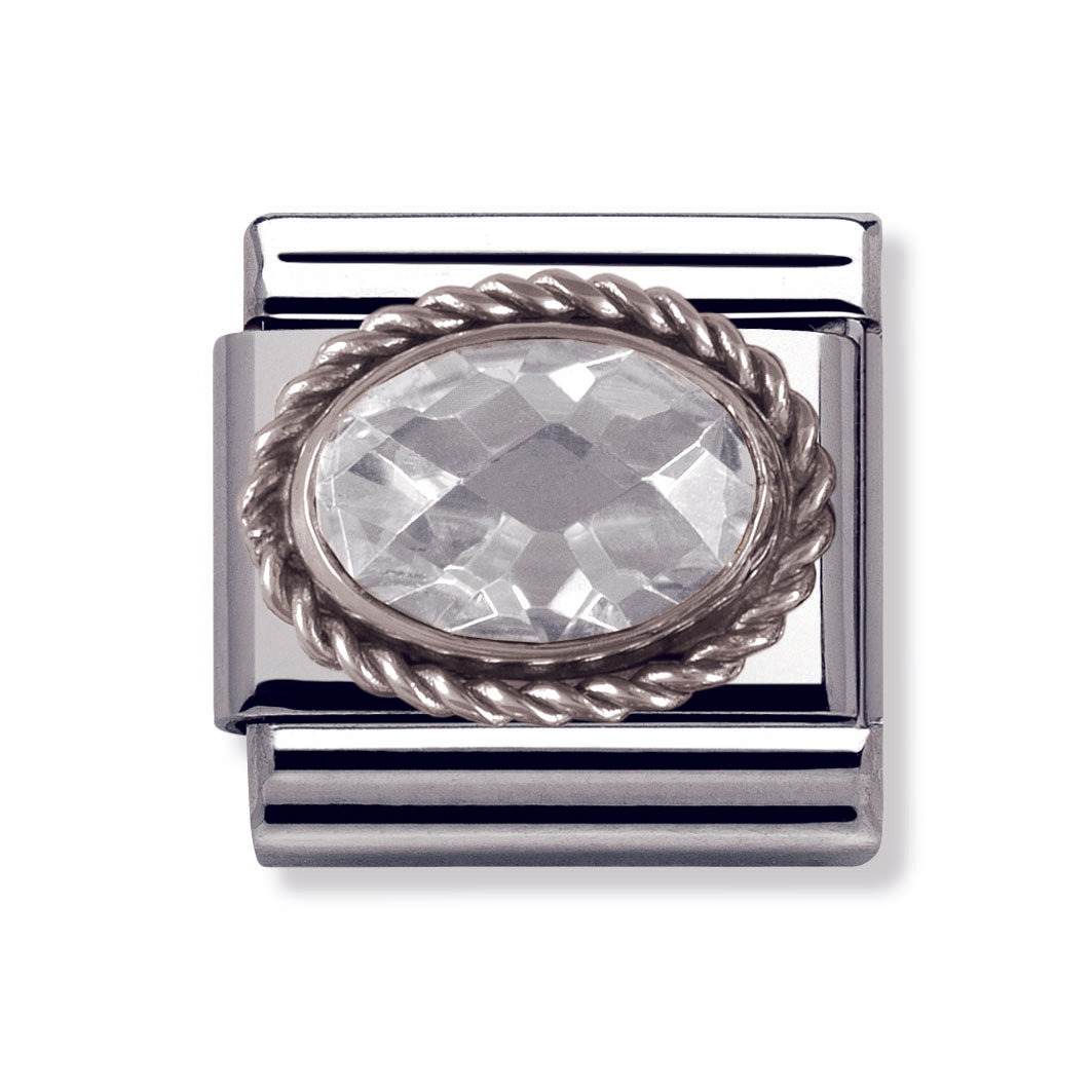 Composable Classic Faceted Cz In Stainless Steel With Sterling Silver Setting And Detail (White)