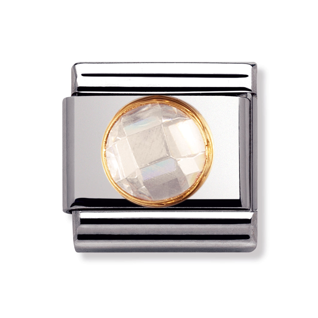 Composable Classic round Faceted White Cz in 18k gold surround