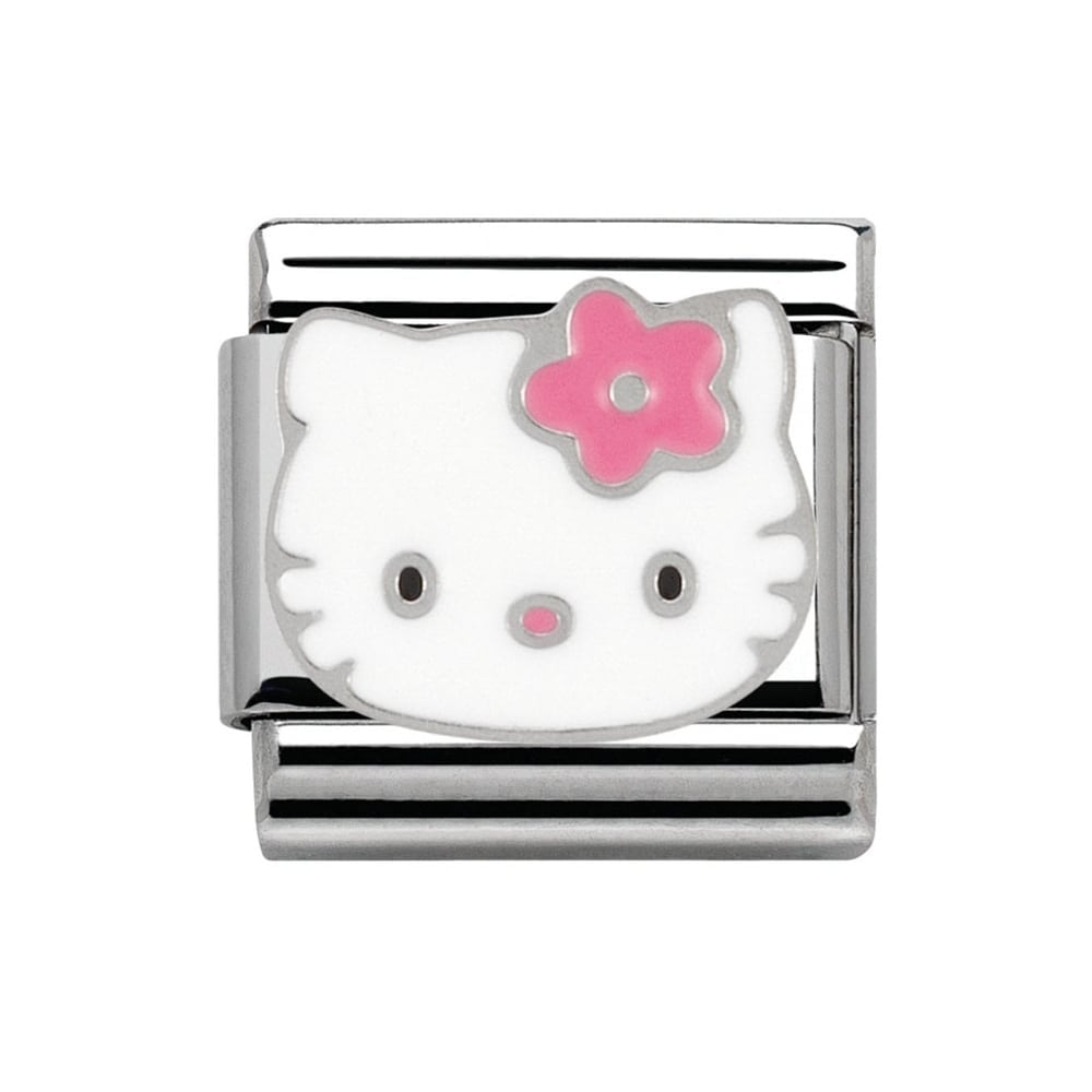 Composable Classic  stainless steel bracelet (18 links) plus 3 Hello Kitty Enamel links ;  pink butt