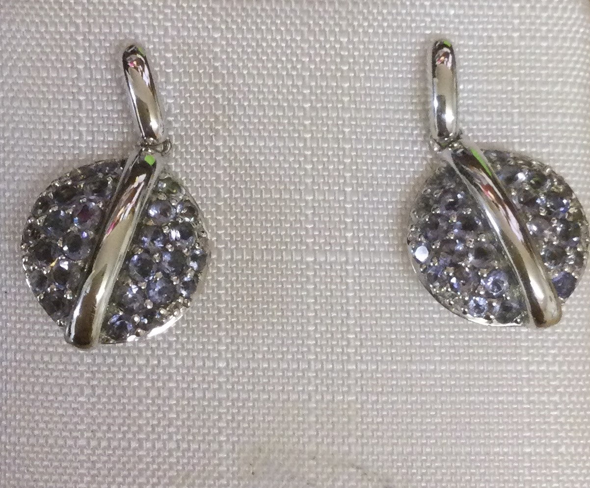 9ct White Gold Iolite Rnd Pave Studs