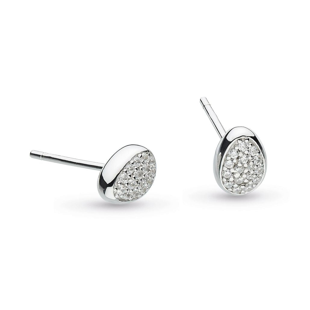 Silver Coast Pebble Glisten Cubic Zirconia Pave Set Stud Earrings