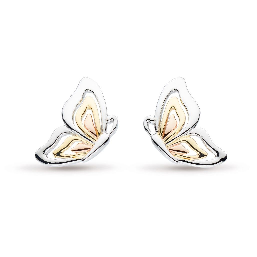 Silver & Yellow and Rose Gold Plated Blossom Butterfly Stud Earrings