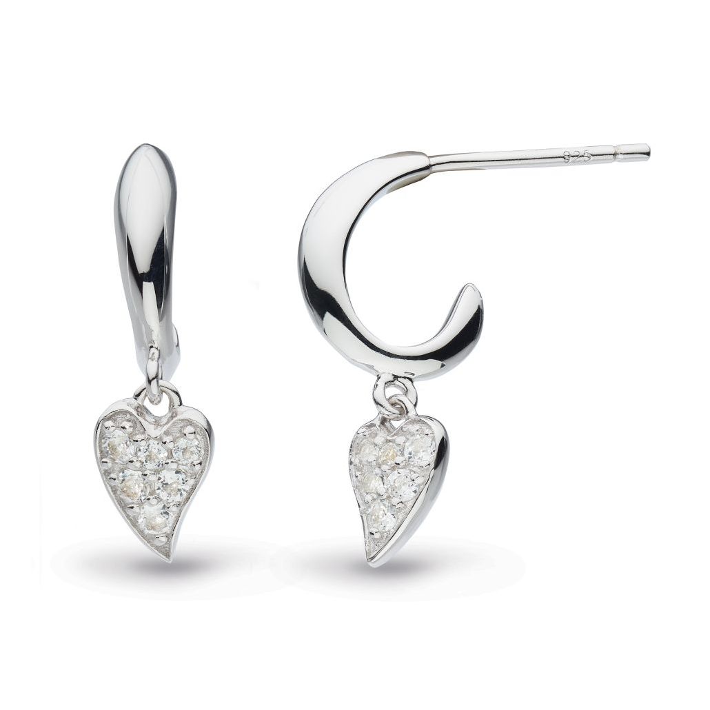 Silver Desire Precious White Topaz Heart Hoop Drop Earrings