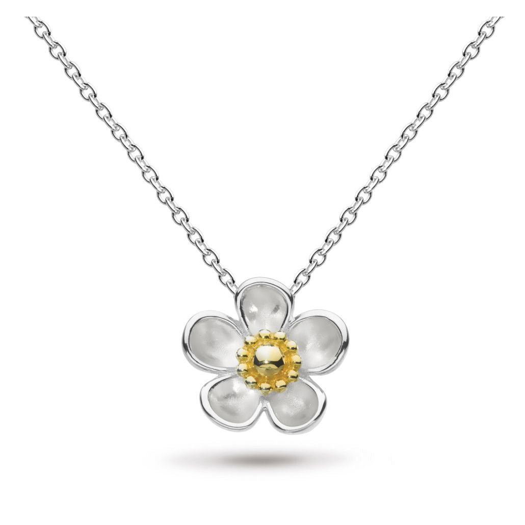 Silver and Yellow Gold Plated Blossom Wood Rose Large Necklace