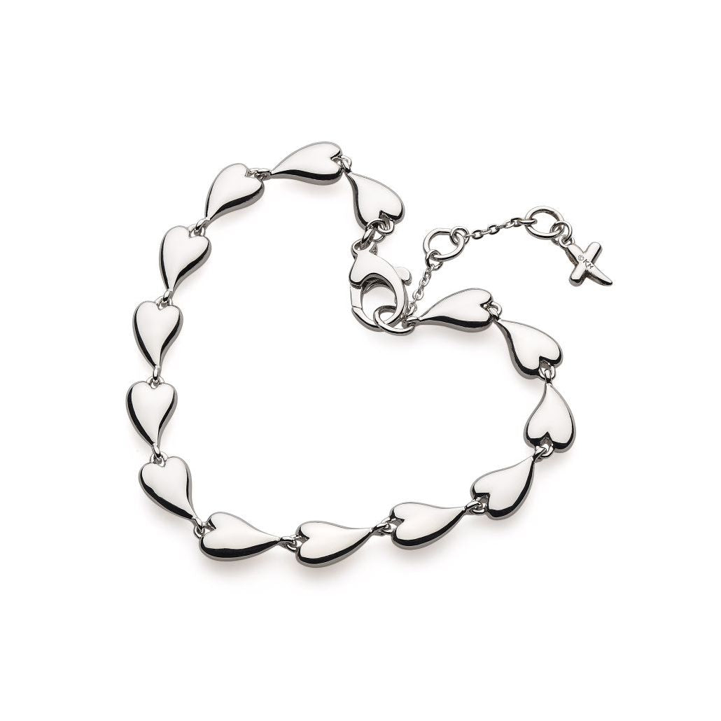 Silver Desire Kiss Rhodium Plate Linking Hearts Bracelet