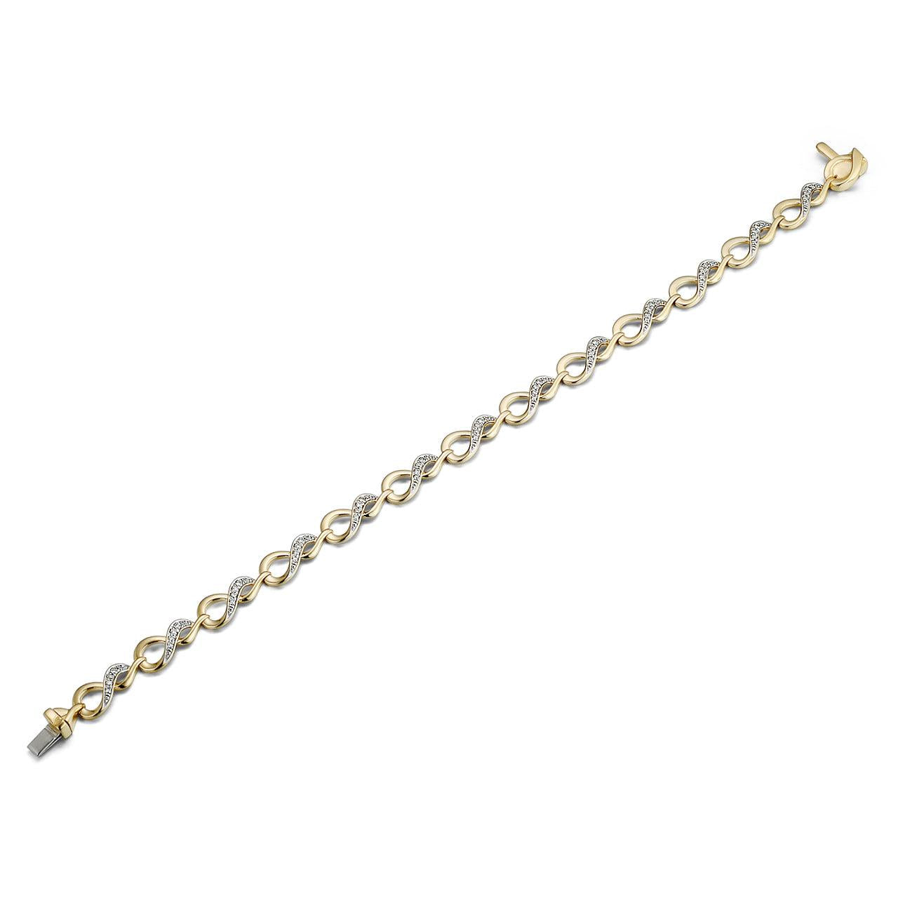 9ct Yellow Gold Diamond Set Figaro Link Bracelet