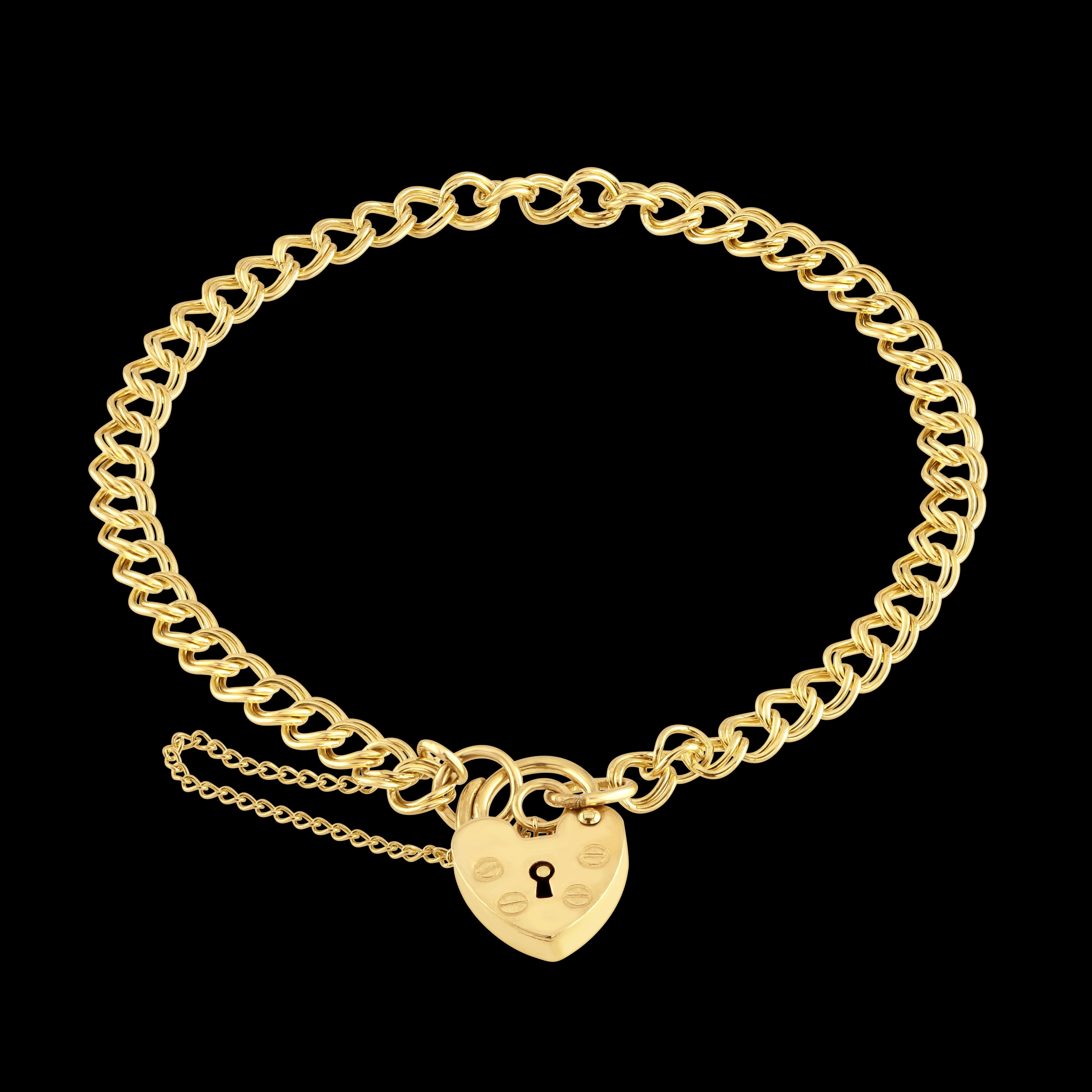 9ct Yellow Gold Double Curb Link Charm Bracelet with Padlock