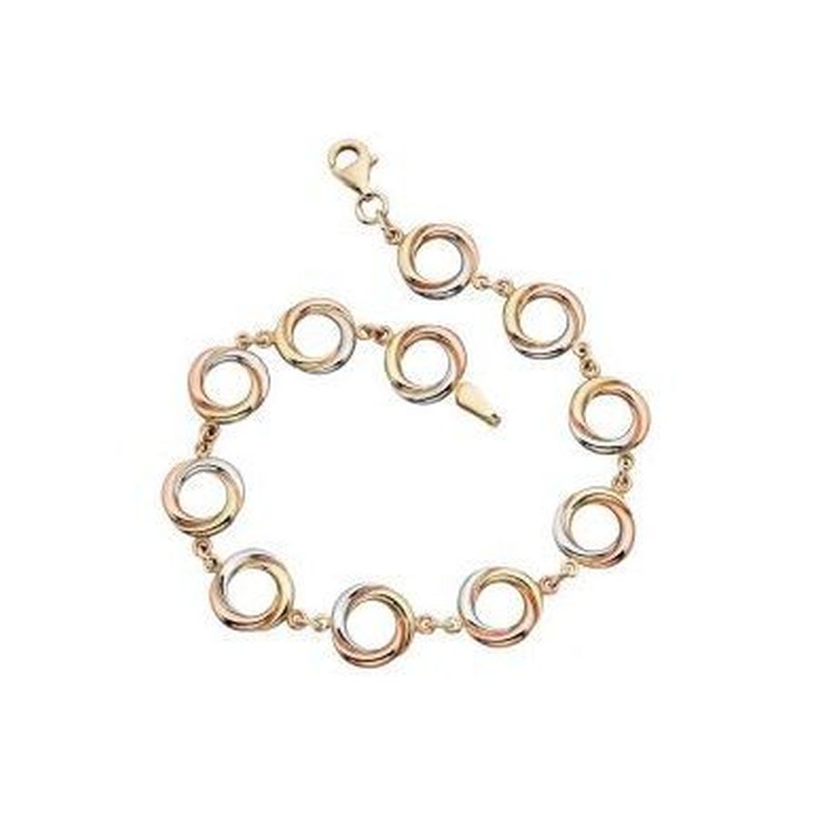 9ct Yellow, White & Rose Gold Ring Link Bracelet