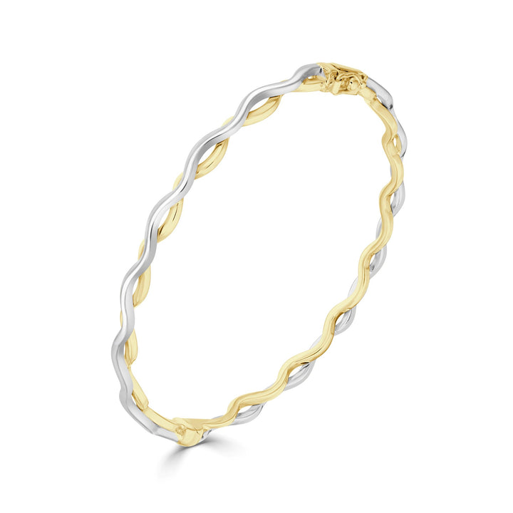 9CT Two Tone Yellow & White Gold Plait Style Solid Bangle
