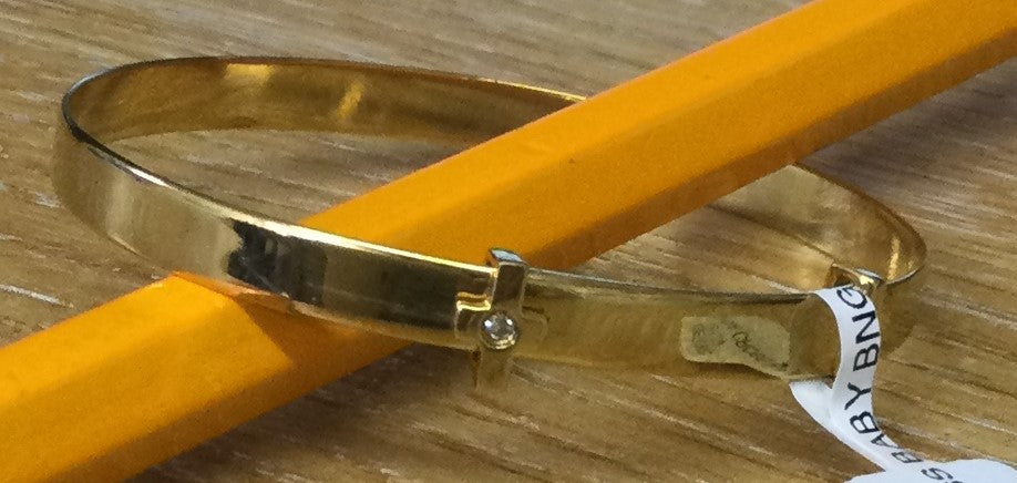 9ct Yellow Gold Dia Cross Baby Bngle