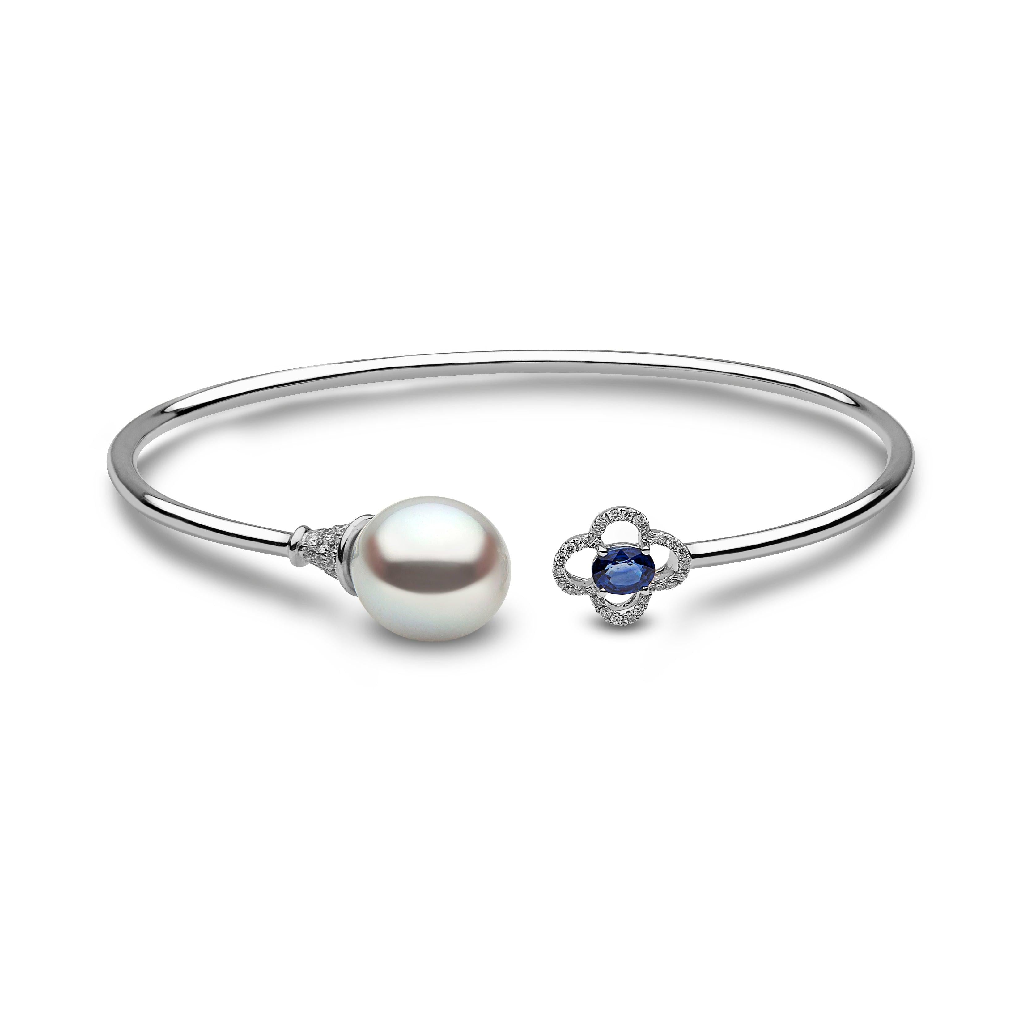 18ct White Gold South Sea Pearl, Sapphire & Diamond Bangle