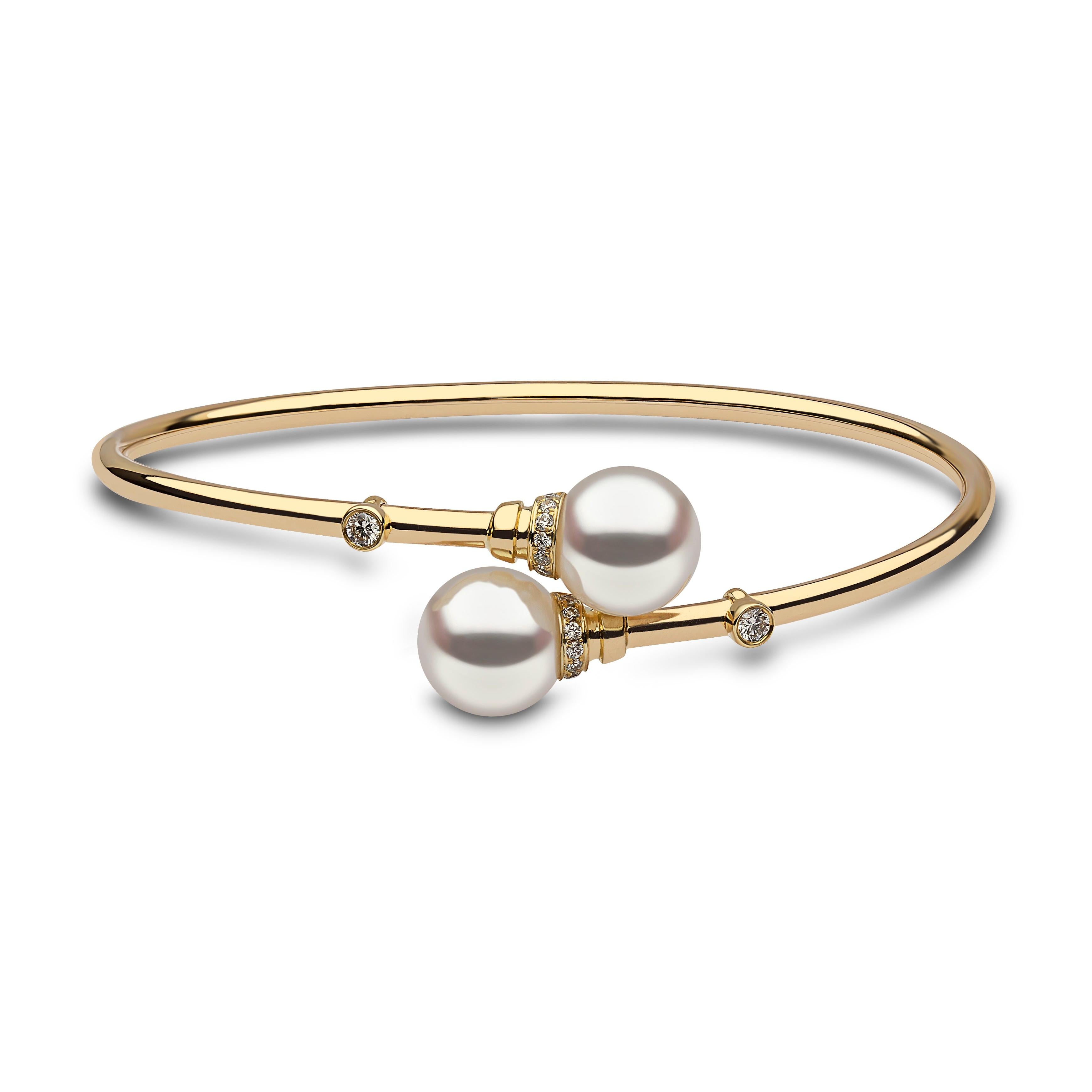 18ct Yellow Gold Freshwater Pearl & Diamond Set Bangle