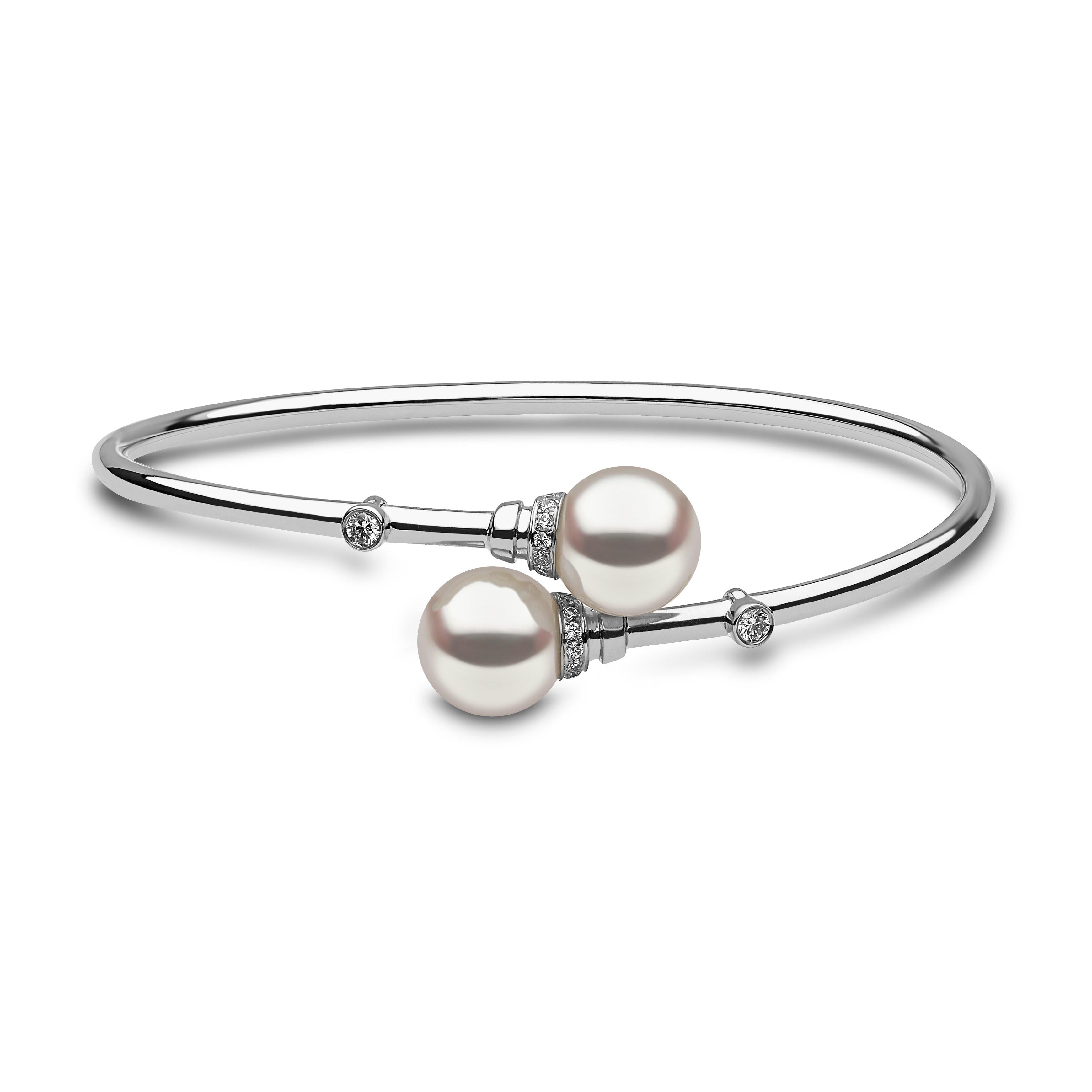 18ct White Gold Freshwater Pearl & Diamond Set Bangle