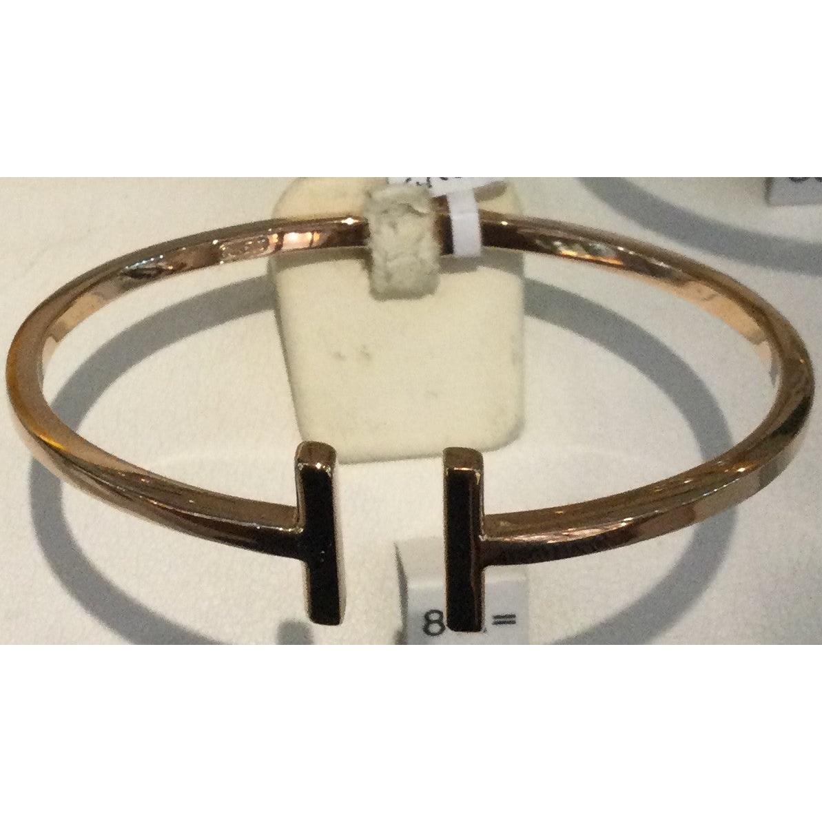 Silver rose gold plated hollow T torque hinged bangle