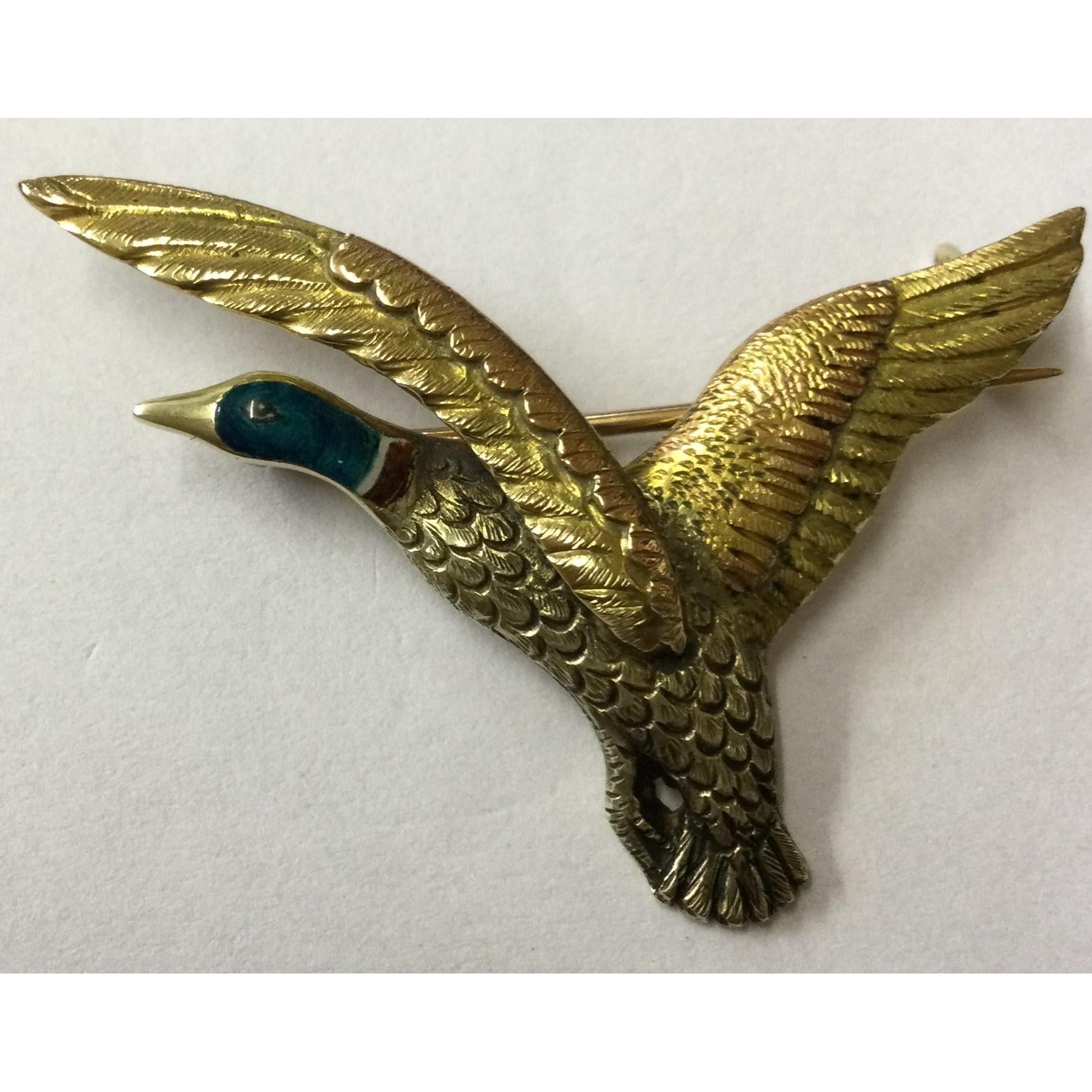 9ct rose, white and yellow gold Enamelled Mallard