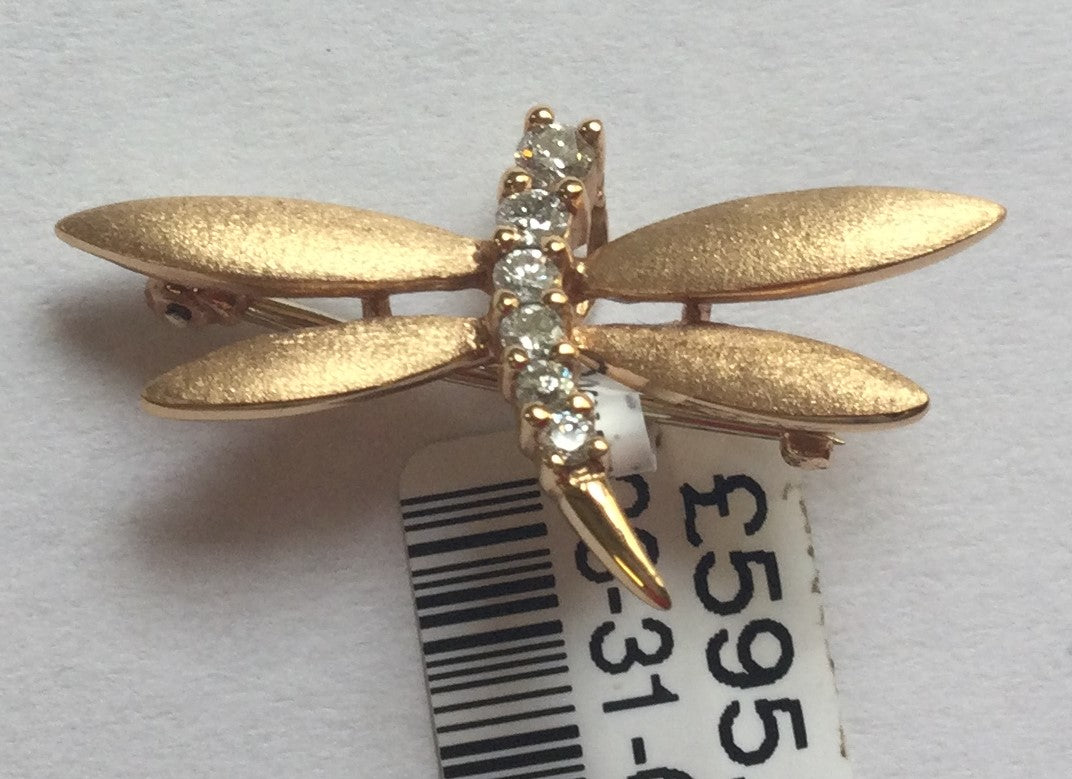 18ct rose gold 6-Diamond set dragonfly brooch